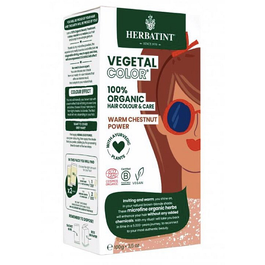 Herbatint Vegetal Colour Bio rostlinná barva na vlasy Warm Chestnut Power 50 g Herbatint Vegetal Colour Bio rostlinná barva na vlasy Warm Chestnut Power 50 g
