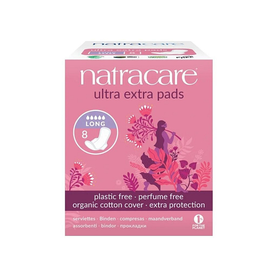 NATRACARE menstruační vložky ultra extra long s křidélky 8 ks