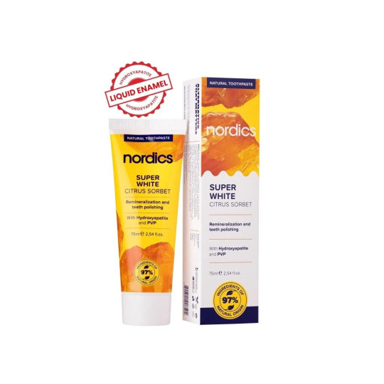 Nordics Přírodní remineralizační bělící zubní pasta Super White 75 ml