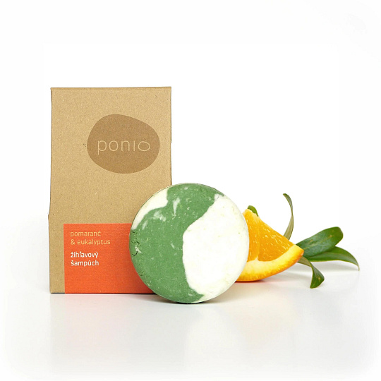 Ponio Tuhý šampon kopřivový Pomeranč a eukalyptus 60 g Ponio Tuhý šampon kopřivový Pomeranč a eukalyptus 60 g