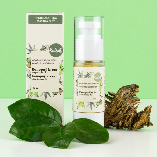 Kvitok Noční konopný krém s lopuchem a B5 pro mastnou/problematickou pleť 30 ml expirace 6/25