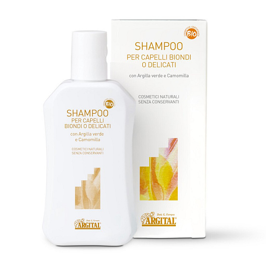 Argital Rozjasňující šampon na blond a jemné vlasy s heřmánkem a zeleným jílem BIO Argital Rozjasňující šampon na blond a jemné vlasy s heřmánkem a zeleným jílem BIO